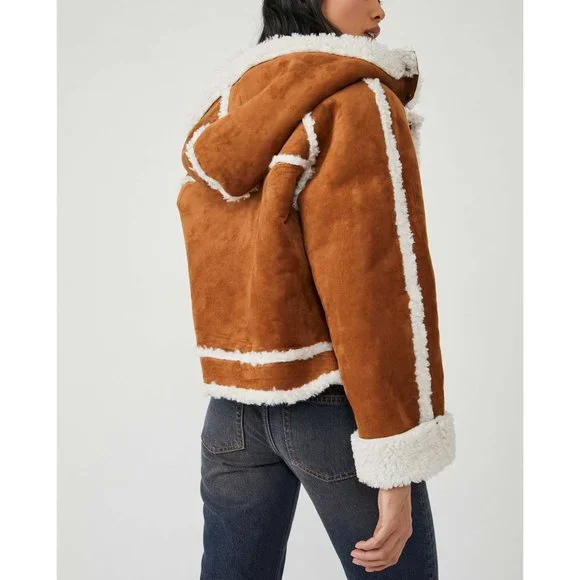 Free People Brown and Cream Leather Jacket - Picture 3 of 9